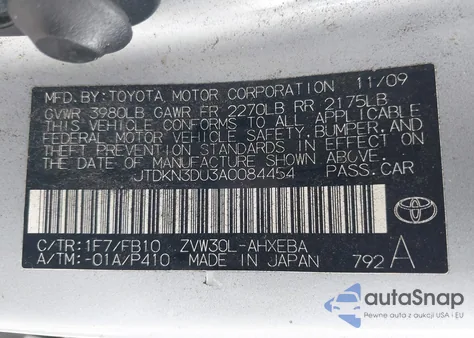 2010 Toyota Prius Iii from USA, damaged, VIN JTDKN3DU3A0084454